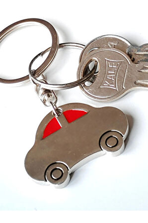 Metalik Renkli Çift Taraflı Kırmızı Camlı Vosvos Metal Anahtarlık