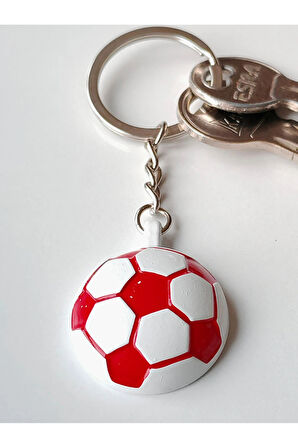 Kırmızı Beyaz Milli Takım Temalı - Yarım Futbol Topu - Arkası Aynalı Anahtarlık