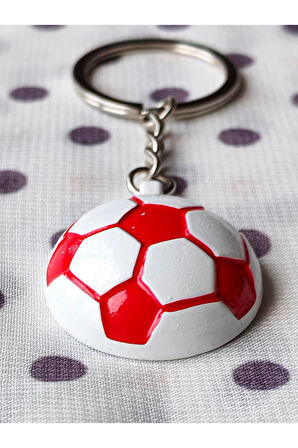 Kırmızı Beyaz Milli Takım Temalı - Yarım Futbol Topu - Arkası Aynalı Anahtarlık