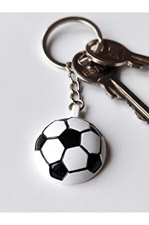 Siyah Beyaz Futbol Takımı Temalı - Yarım Futbol Topu - Arkası Aynalı Anahtarlık