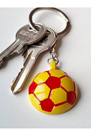 Sarı Kırmızı Futbol Takımı Temalı - Yarım Futbol Topu - Arkası Aynalı Anahtarlık