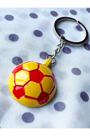 Sarı Kırmızı Futbol Takımı Temalı - Yarım Futbol Topu - Arkası Aynalı Anahtarlık