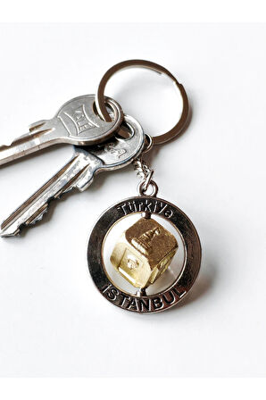 Motifli Zar Sarı Metalik Anahtarlık