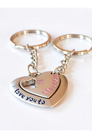 Çiftlere Özel İçiçe Kalp Şeklinde Metal İkiz Anahtarlık