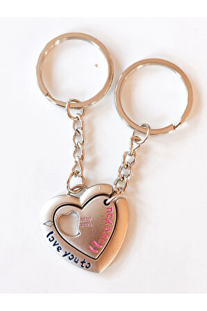 Çiftlere Özel İçiçe Kalp Şeklinde Metal İkiz Anahtarlık