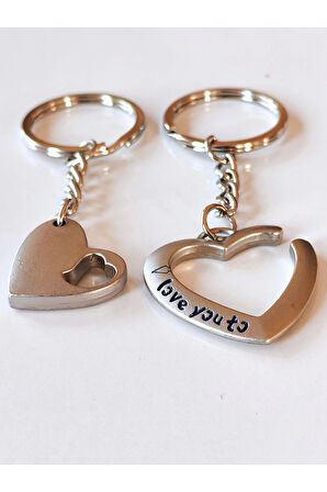 Çiftlere Özel İçiçe Kalp Şeklinde Metal İkiz Anahtarlık