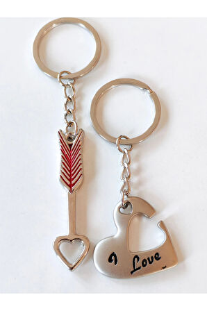 Çifler İçin Kalp ve Ok İkili Metal Anahtarlık