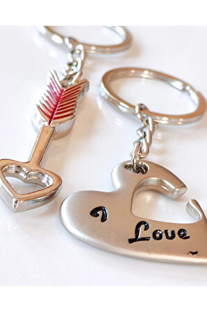 Çifler İçin Kalp ve Ok İkili Metal Anahtarlık