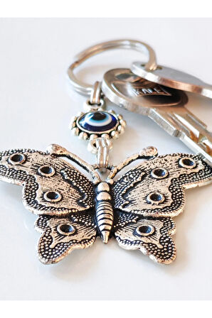 Nazar boncuklu Kelebek Figürlü Metal Anahtarlık