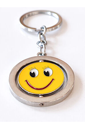 Sarı Gülen Surat Emojili Dönebilen Metal Anahtarlık