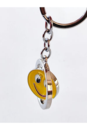 Sarı Gülen Surat Emojili Dönebilen Metal Anahtarlık
