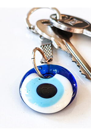 Nazar Boncuklu Mavi Cam Anahtarlık