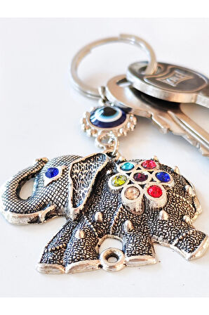 Renkli Taş Süslemeli Fil Metal Anahtarlık