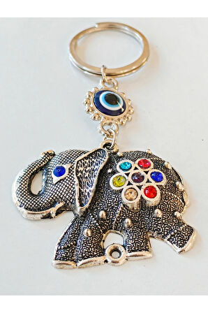 Renkli Taş Süslemeli Fil Metal Anahtarlık