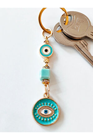 Sarı metal İçi Turkuaz Mavi Göz Desenli Anahtarlık