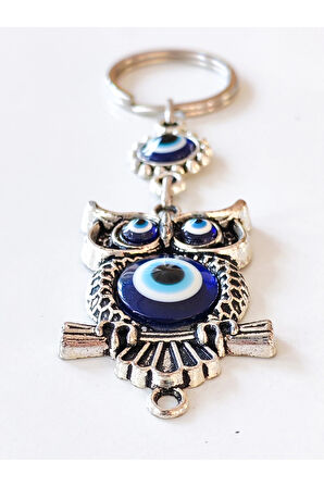 Baykuş Şekilli Üzeri Cam Göz Süslemeli İnce İşlemeli Metal Anahtarlık