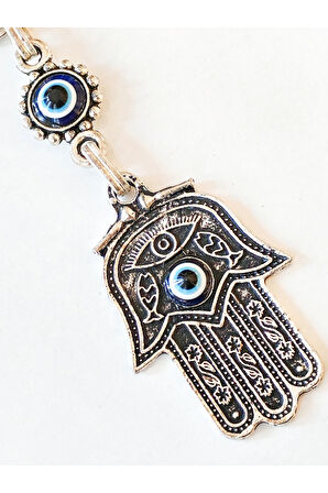 Fatımanın Eli Şeklinde Üzeri Nazar Boncuğu Camlarıyla Bezeli Metal Anahtarlık