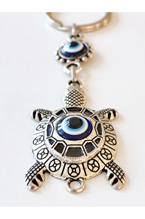 Nazar Boncuklu Kaplumbağa Metal Anahtarlık