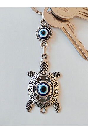 Nazar Boncuklu Kaplumbağa Metal Anahtarlık