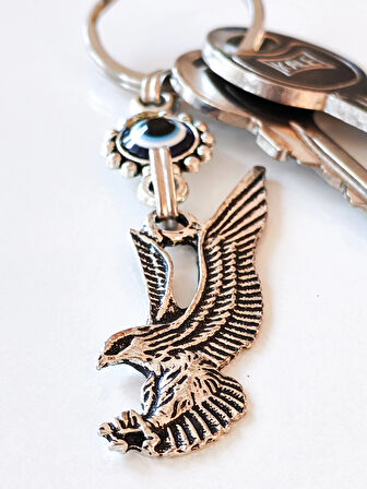 Nazar Boncuklu Kartal Figürlü Metal Anahtarlık