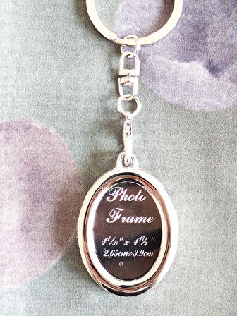 Altın Sarısı Oval Metal Fotoğraf Çerçeveli Anahtarlık