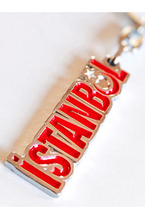 Kırmızı İstanbul Yazan Metal Anahtarlık