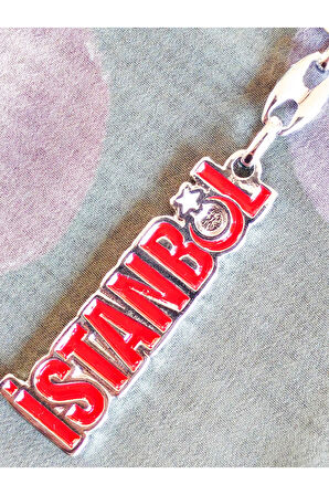 Kırmızı İstanbul Yazan Metal Anahtarlık