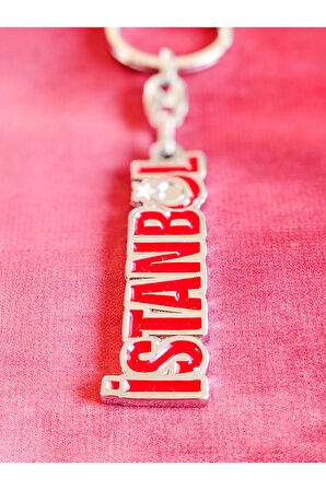 Kırmızı İstanbul Yazan Metal Anahtarlık