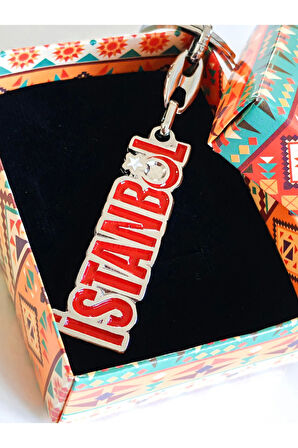 Kırmızı İstanbul Yazan Metal Anahtarlık