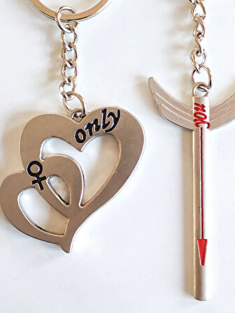 Kalp ve Kılıç İkiz Metal Anahtarlık