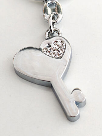 Üzeri Taşlı Kalp ve Anahtar Şeklinde Metal Anahtarlık