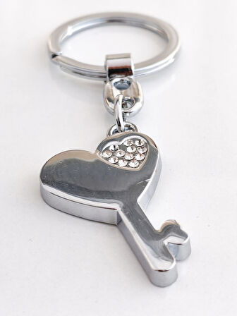 Üzeri Taşlı Kalp ve Anahtar Şeklinde Metal Anahtarlık
