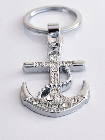Gümüş Renkli Taşlı Zarif Metal Çapa Anahtarlık