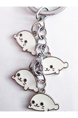 Beyaz Fok Balıkları Metal Anahtarlık