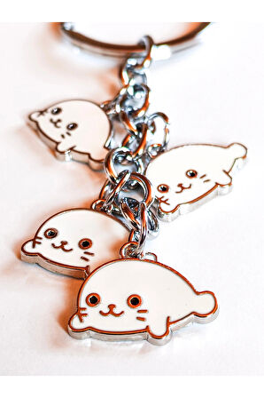 Beyaz Fok Balıkları Metal Anahtarlık