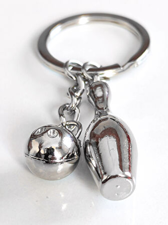 Gümüş Renkli Bowling Topu ve Labut Metal Anahtarlık