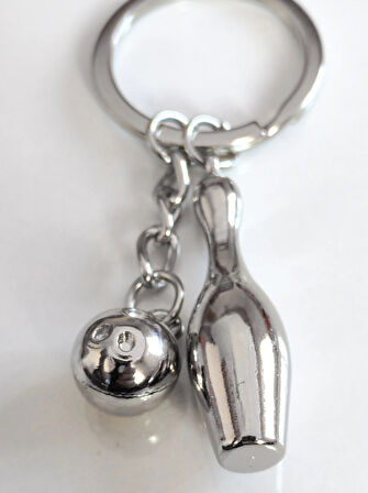 Gümüş Renkli Bowling Topu ve Labut Metal Anahtarlık