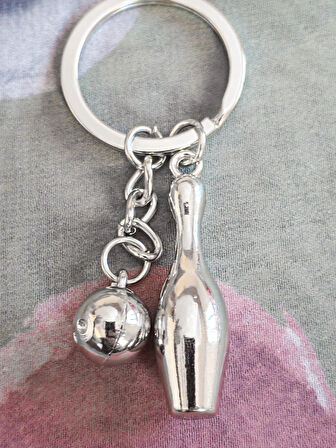 Gümüş Renkli Bowling Topu ve Labut Metal Anahtarlık