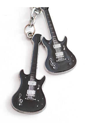 Siyah İki Gitarlı Metal Anahtarlık