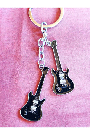 Siyah İki Gitarlı Metal Anahtarlık