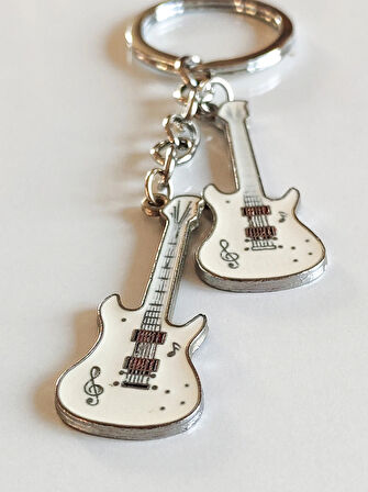 Beyaz İki Gitarlı Metal Anahtarlık