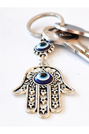 Mavi Göz boncuklu Fatımanın Eli Metal anahtarlık
