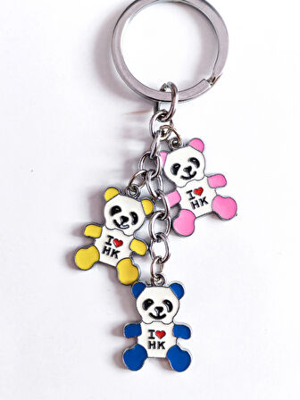 Pembe Sarı ve Mavi Renkli 3 Ayıcıklı Metal anahtarlık