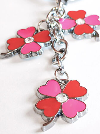 Kırmızı Pembe Renkli 4 Yapraklı Yonca Metal Anahtarlık