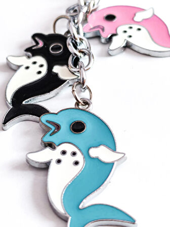 3 Farklı Renk Yunus Balıklı Metal Anahtarlık
