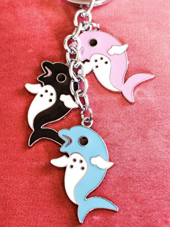 3 Farklı Renk Yunus Balıklı Metal Anahtarlık