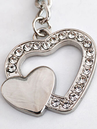 Taşlarla Süslü Kalp Metal Anahtarlık