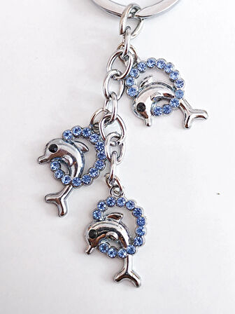 Mavi Taşlı Yunus Balıklı Metal Anahtarlık