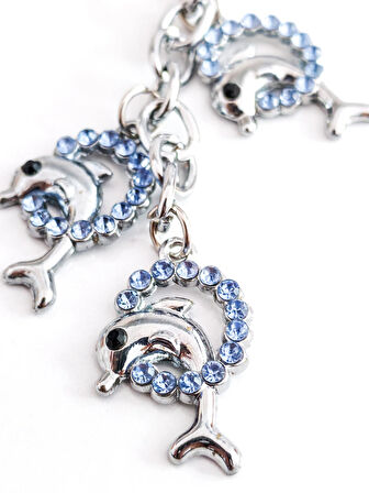 Mavi Taşlı Yunus Balıklı Metal Anahtarlık