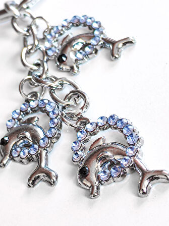 Mavi Taşlı Yunus Balıklı Metal Anahtarlık